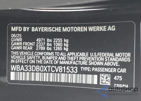 2026 BMW 430I from USA, damaged, VIN WBA33DB0XTCV81533